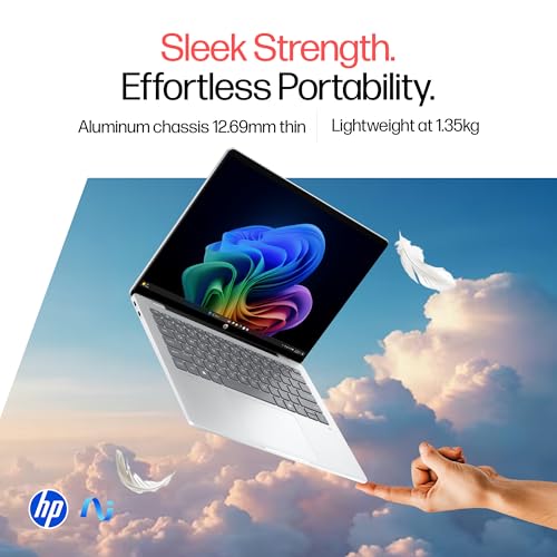 HP OmniBook 5 QC Snapdragon X1-26-100 Next Gen AI Laptop, (16GB LPDDR5x, 512GB SSD), 2K,14''/35.6cm OLED, Win11,Office24, Silver,1.35kg, FHD Camera w/Privacy Shutter, Backlit, he0014QU