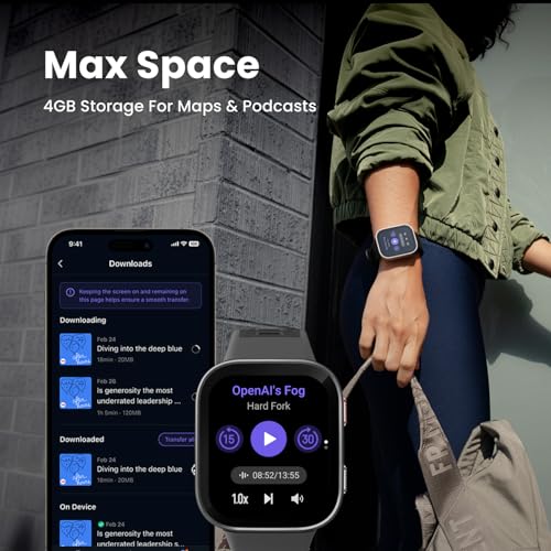 Amazfit Bip Max 50mm Smartwatch, 2.07" AMOLED Display, 20 Days of Battery, GPS, 4GB Storage, Offline Maps, Fitness Tracker, Hybrid Training, 150+ Sports, HYROX Mode, 5 ATM for Android & iPhone, Silver