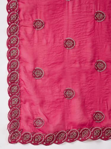 AKHILAM Women's Pink Tissue Embellished Saree With Unstitched Blouse Piece (KRIYNS4701_KH)