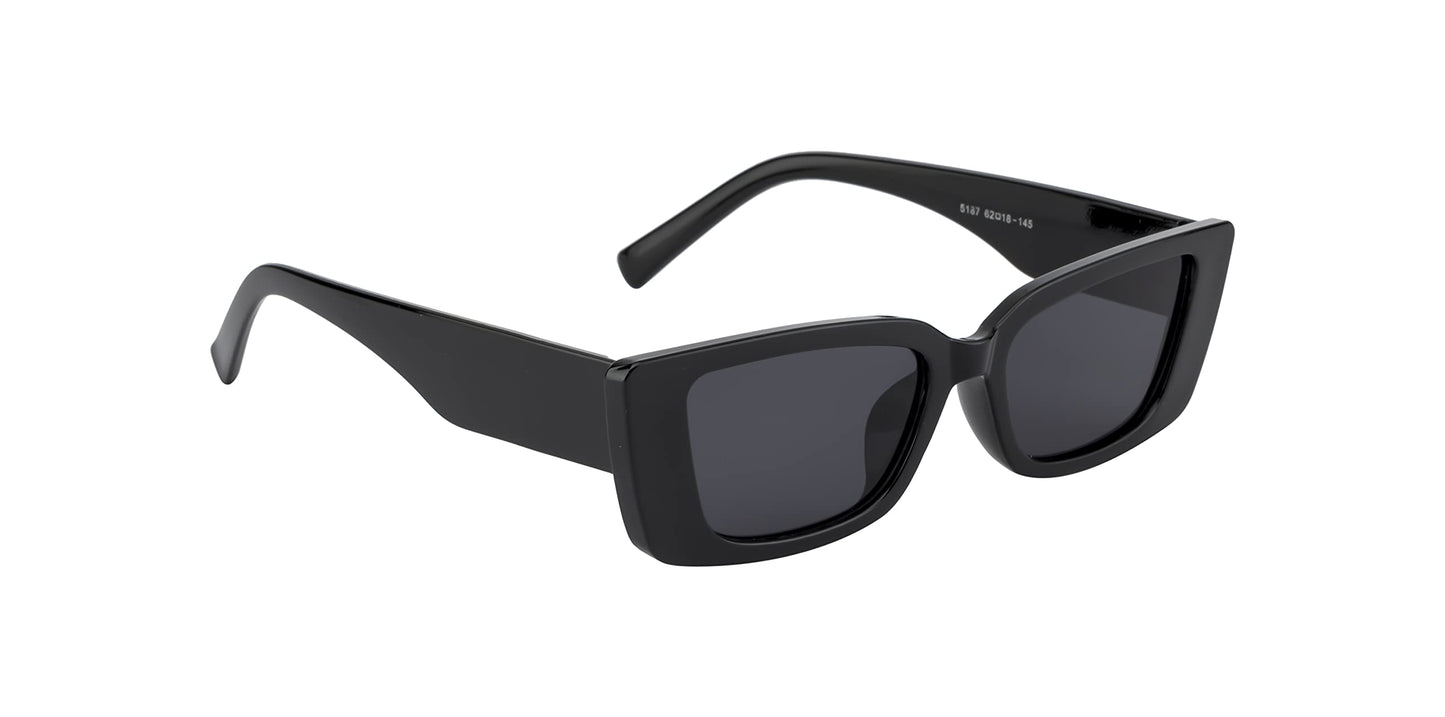Ted Smith Men's Women's UV Protection Grey Lens Black Rectangular Sunglasses