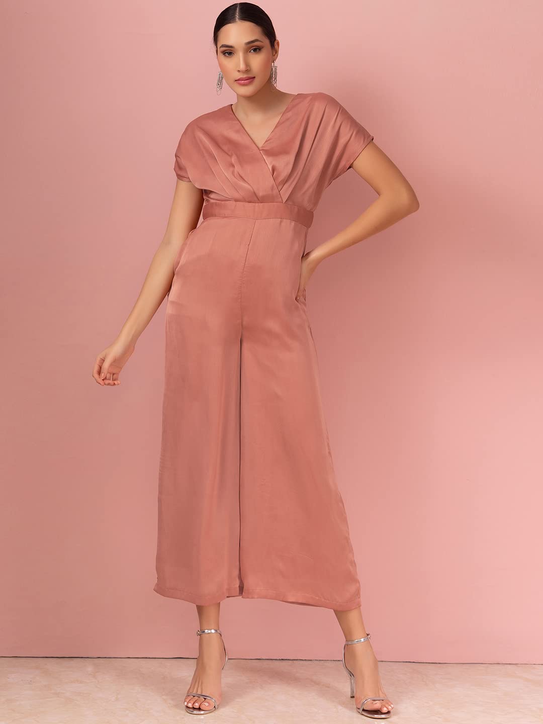 Faballey Indya Dusty Pink Drop Sleeve Wrap Jumpsuit