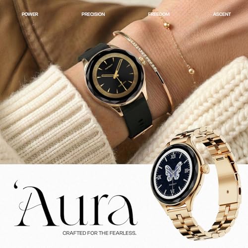 Fire-Boltt Phoenix Aura Women Smart Watch with 1.26” Diamond-Cut HD Display, Rotating Crown, Wireless Charging, Bluetooth Calling, Voice Assistant, 120+ Sports Modes - Regal Gold