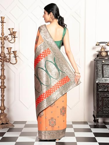 MIMOSA Women's Woven Design Kanjivaram Style Art Silk Saree With Blouse Piece : SA00002072PCFREE