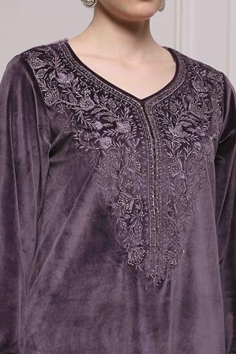 Biba Women Lavender Polyester Straight Dyed Suit Set_32