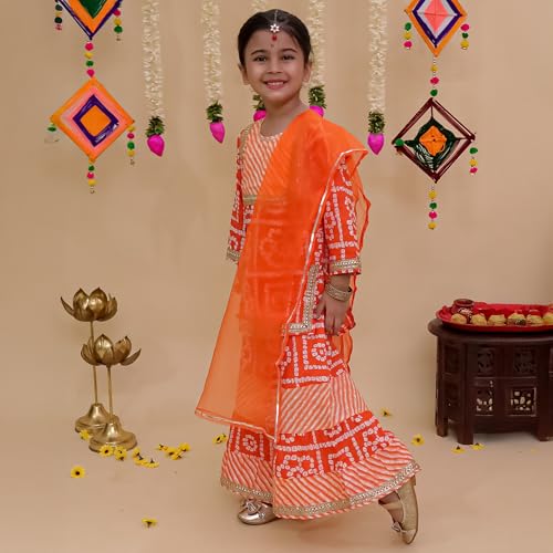 LITTLE GINNIE Cotton Kurta Sharara Set with Dupatta for Girls 1-2 Years - Ethnic Wear for Kids Girls - Orange