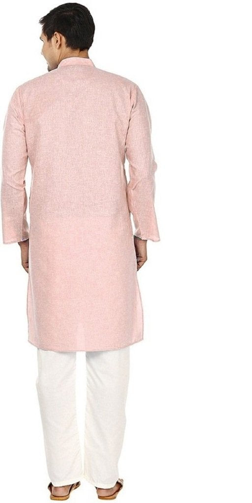 Royal Kurta Men's Super Luxury Linen Cotton Kurta Pyjama Set for Comfort Wear Peach