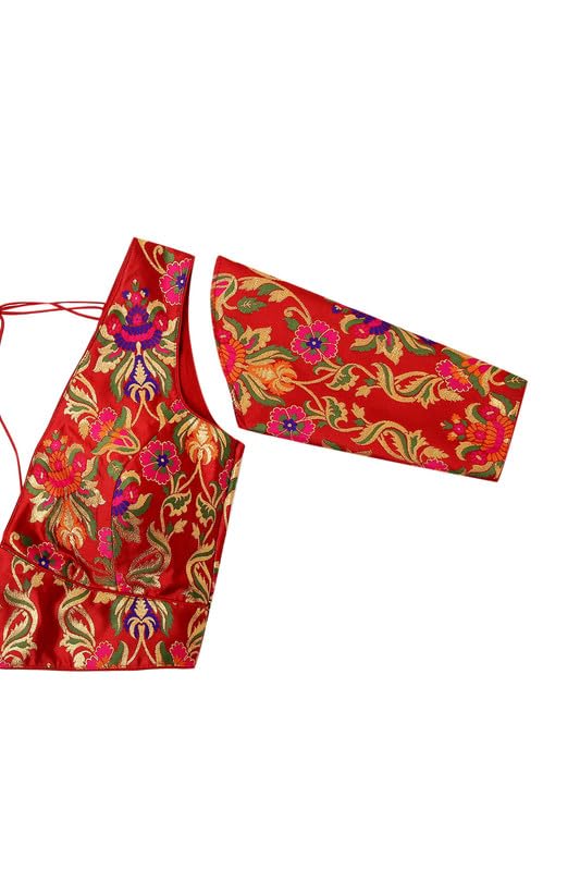 Soch Womens Maroon Floral Plunge Neck Silk Blend Padded Blouse