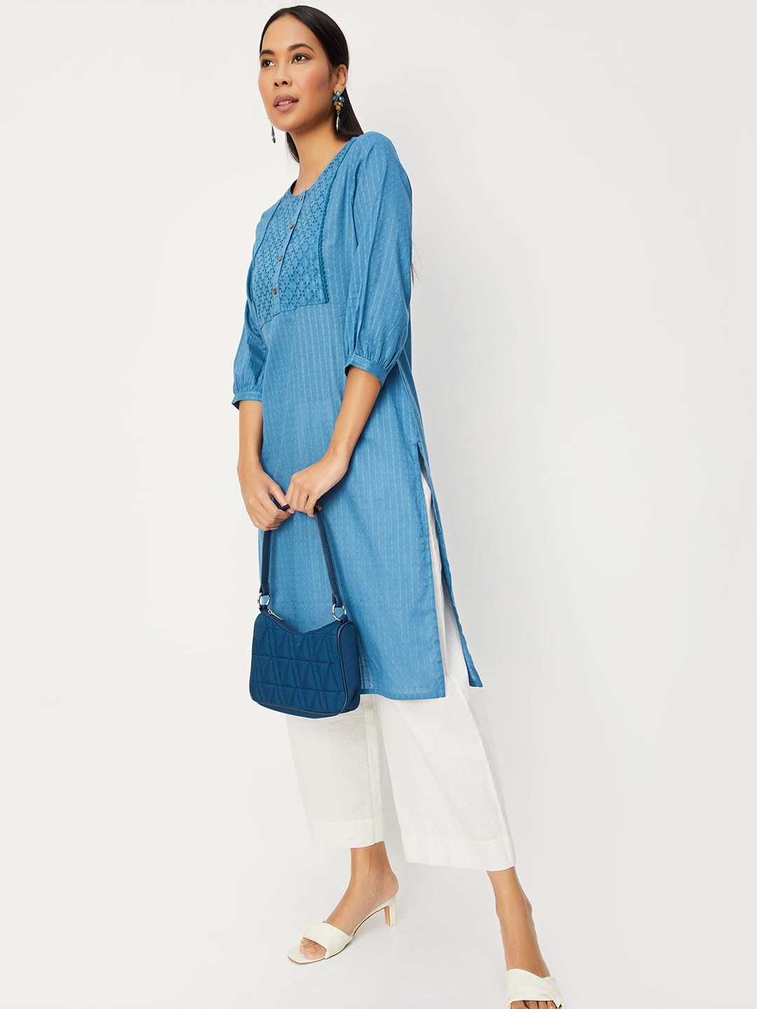 Max Women's Cotton Blend Straight Fit Shirt Kurta(FKKP41108INDIGO_Indigo, Large