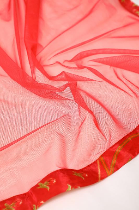 Soch Womens Red Crepe Floral Print Gown with Mirror Work