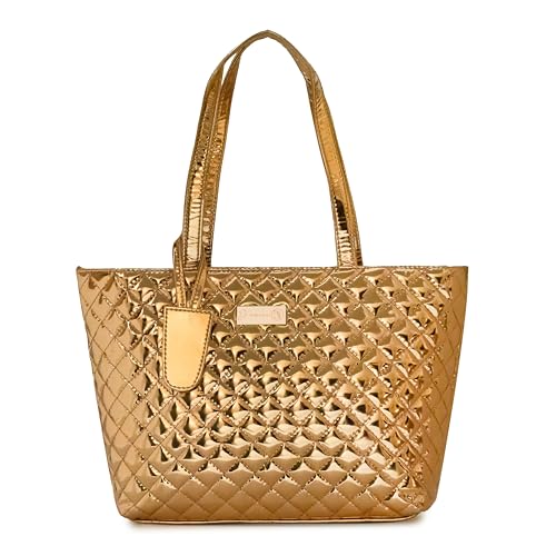 D' Amour Women's PU Leather Durable & Elegant Multi-Pocket Design Mirror Tote Handbag Ideal for Work, Travel & Gifting (Copper)