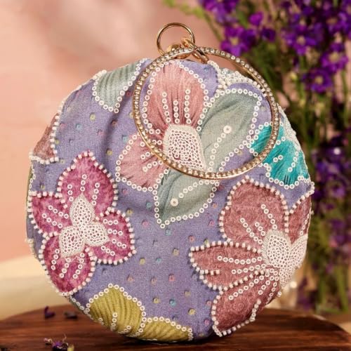 THE TAN CLAN Riveria Multicolor Round Clutch | Circle Evening Bag for Women | Party & Festive Clutch Purse