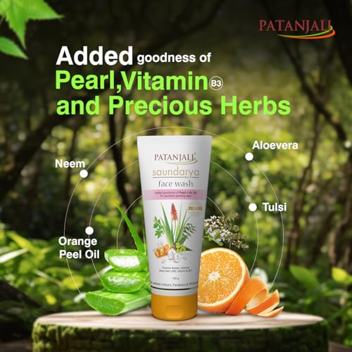 Patanjali Saundarya Face Wash, for Clean and Fresh Skin with Natural Ingredients for Daily Use 100g (Pack of 4)
