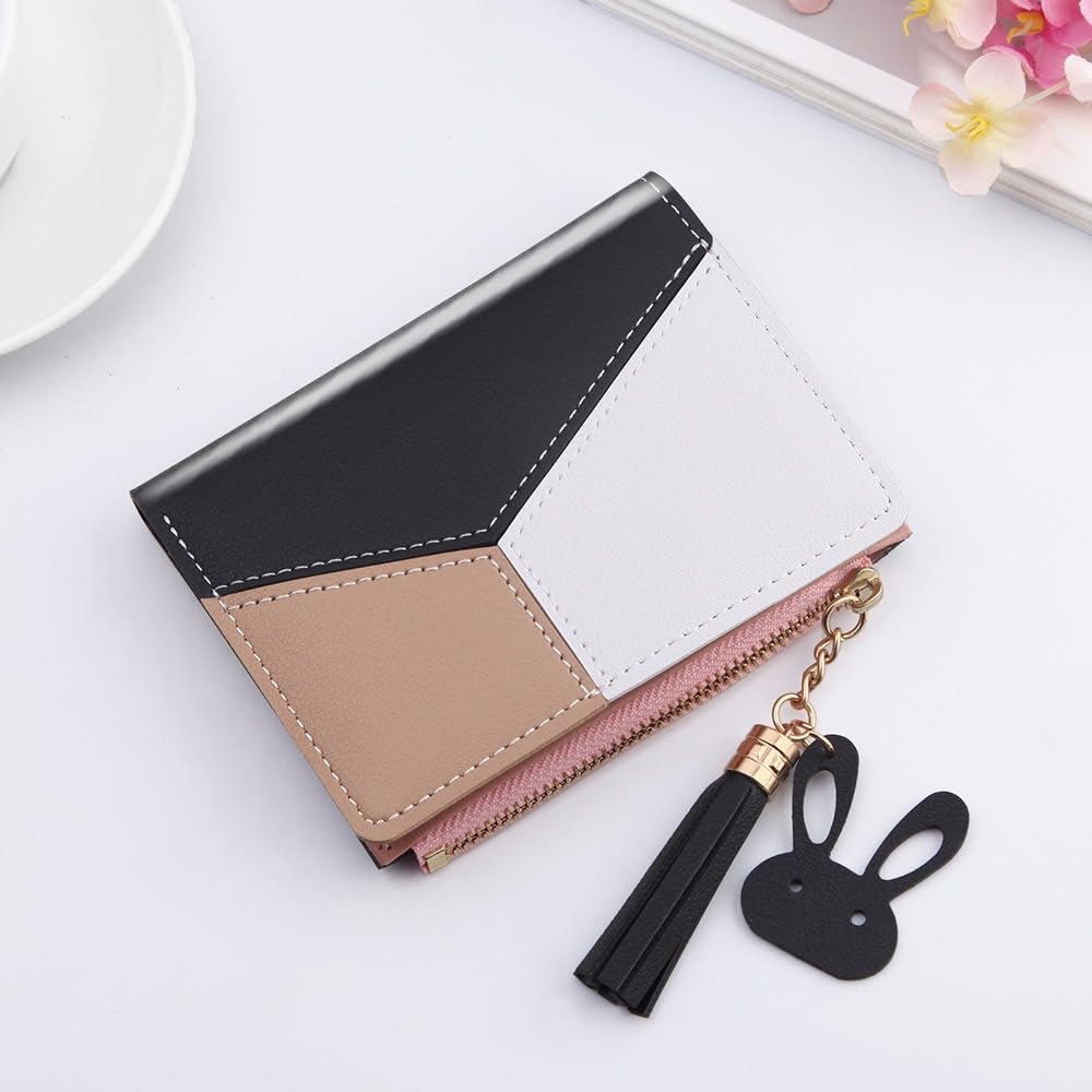 Valerie Women's Wallet PU Leather Multi Fold Wallets Credit Card Holder Coin Purse Zipper Small Clutch Secure Card Case/Gift Wallet (Blue) (Black)