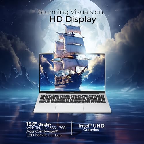 acer Aspire 3, Intel Core Celeron N4500, 12GB LPDDR4X RAM, 512GB SSD, HD, 15.6"/39.62cm, Windows 11 Home, Pure Silver, 1.5KG, A325-45, Thin and Light Laptop