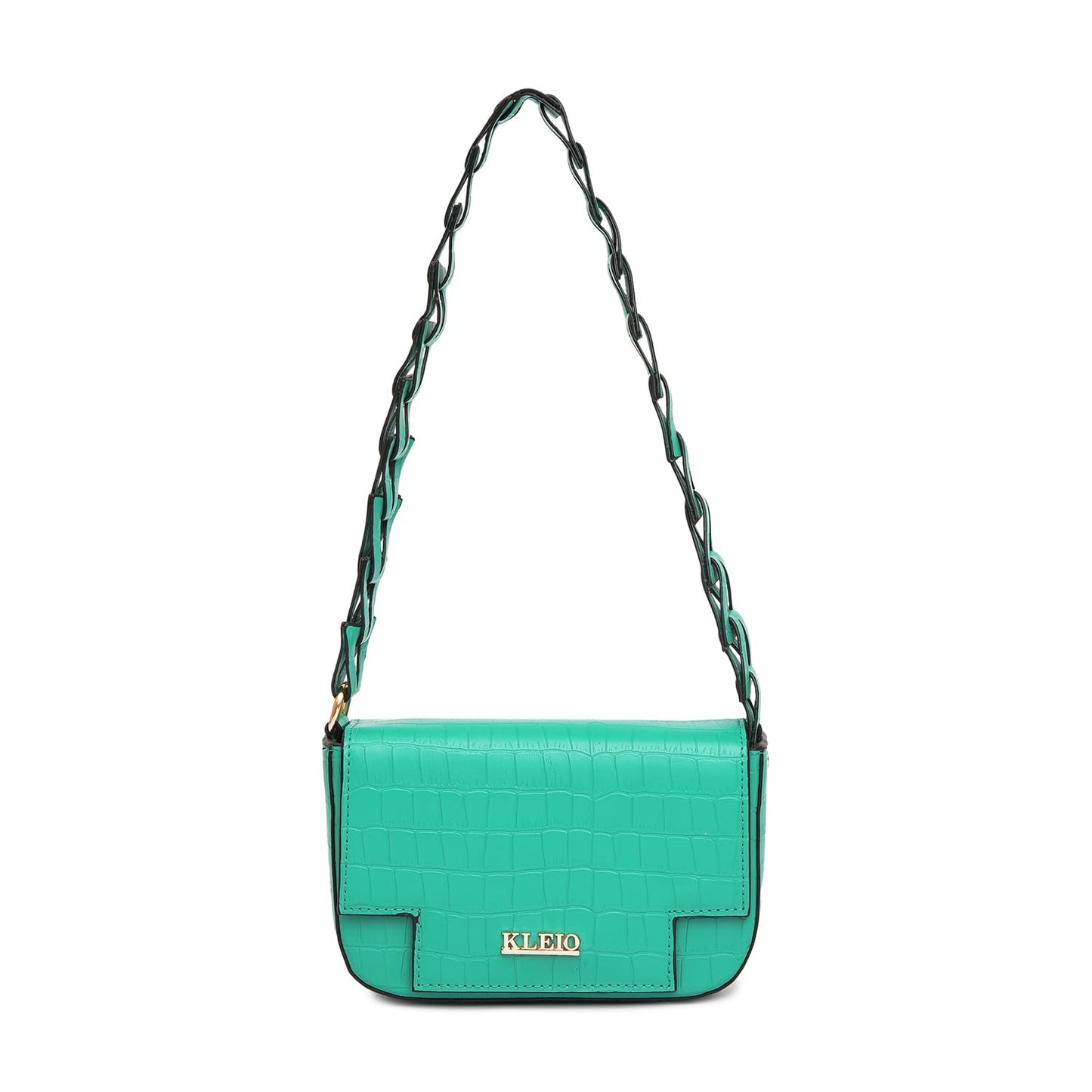 KLEIO Vegan Leather Mini Croco Textured Shoulder Bag Women with Magnetic Closure (Green)