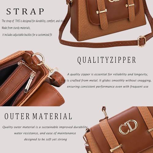 YOYOWING Women’s Premium Textured Satchel Sling Bag, Stylish Top Handle Crossbody Handbag with Adjustable Strap, Designer Shoulder Purse for Office & Party (Brown)