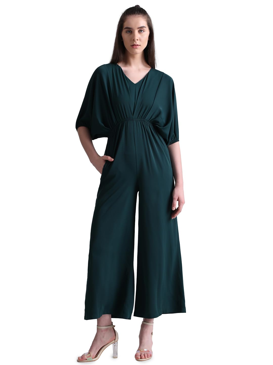 Only Women's Polyester Loose Fit Green Jumpsuit_X-Small