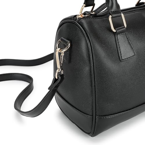 Fastrack Women Carryall Satchel with Top Handles and Adjustable Shoulder Strap - Stylish Barrel Bag with Secure Zip Closure for Everyday Use, Black