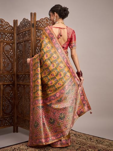 AKHILAM Women's Kanjivaram Woven Soft Silk Saree With Blouse Piece