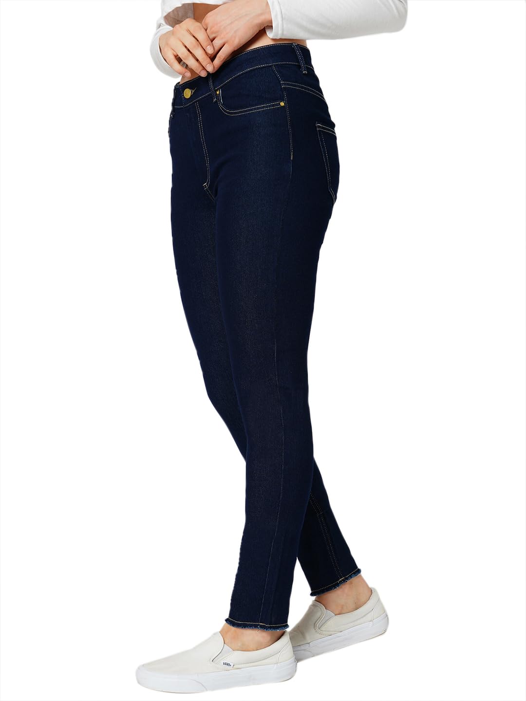ONLY Women Solid Cotton Blend Skinny Fit Mid Rise Stretchable Dark Blue Jeans