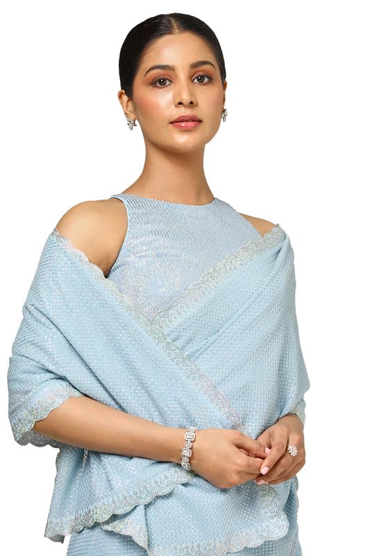 Soch Womens Powder Blue Georgette Embellished Saree With Sequins