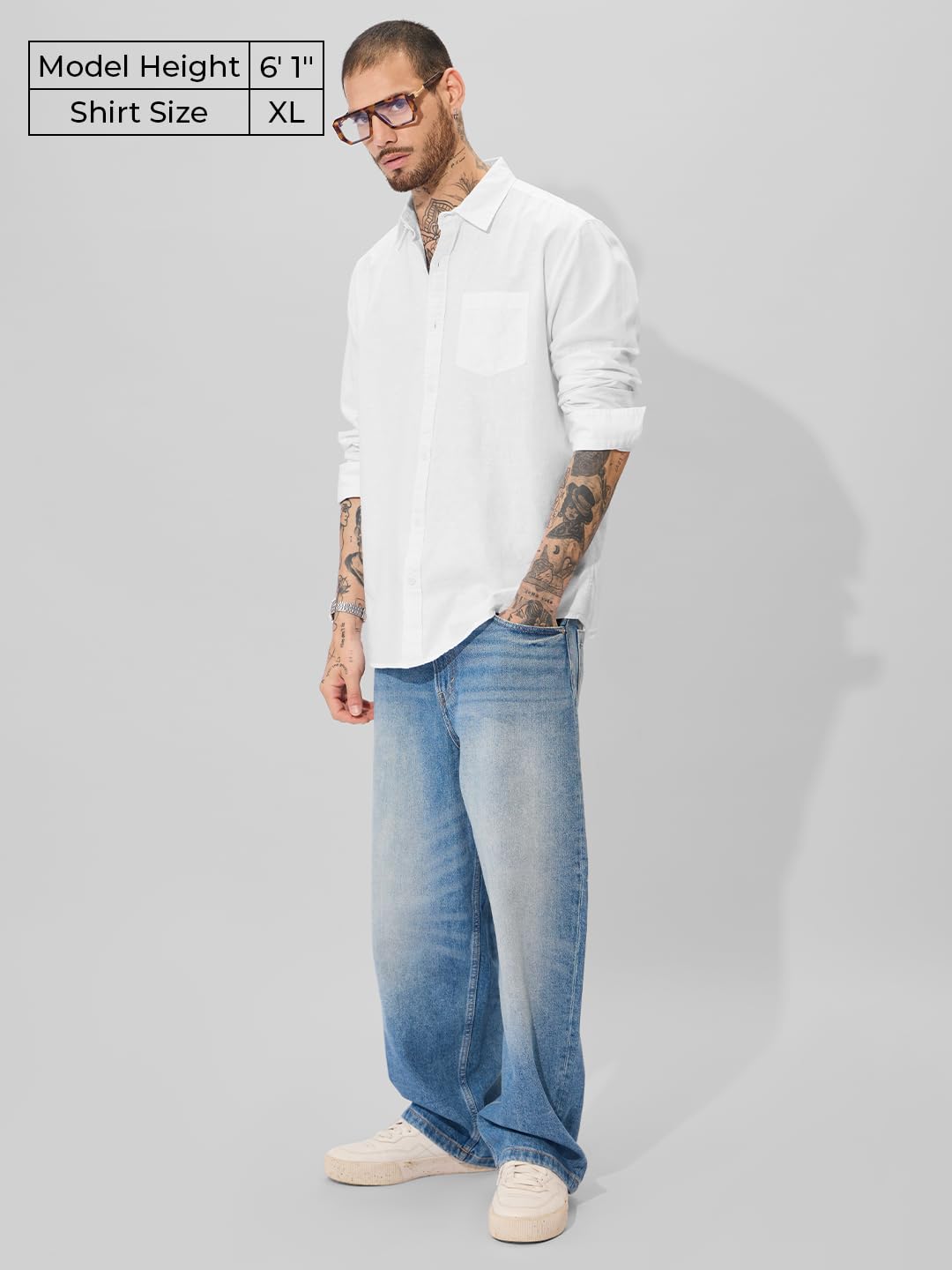 The Souled Store Solids: Pearl White Men and Boys Collared Neck Long Sleeve Button Front Regular Fit Cotton Linen Shirts Solid Shirts Casual Button-Down Full Sleeve Casual Workwear Fashionable Stylish
