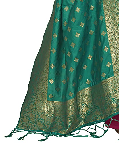 VUBA Satin Suit For Women's Embroidered Semi Stitched Top With Unstitched Santoon Bottom and Pure Woven Banarasi Dupatta Straight Kurta Dress Material