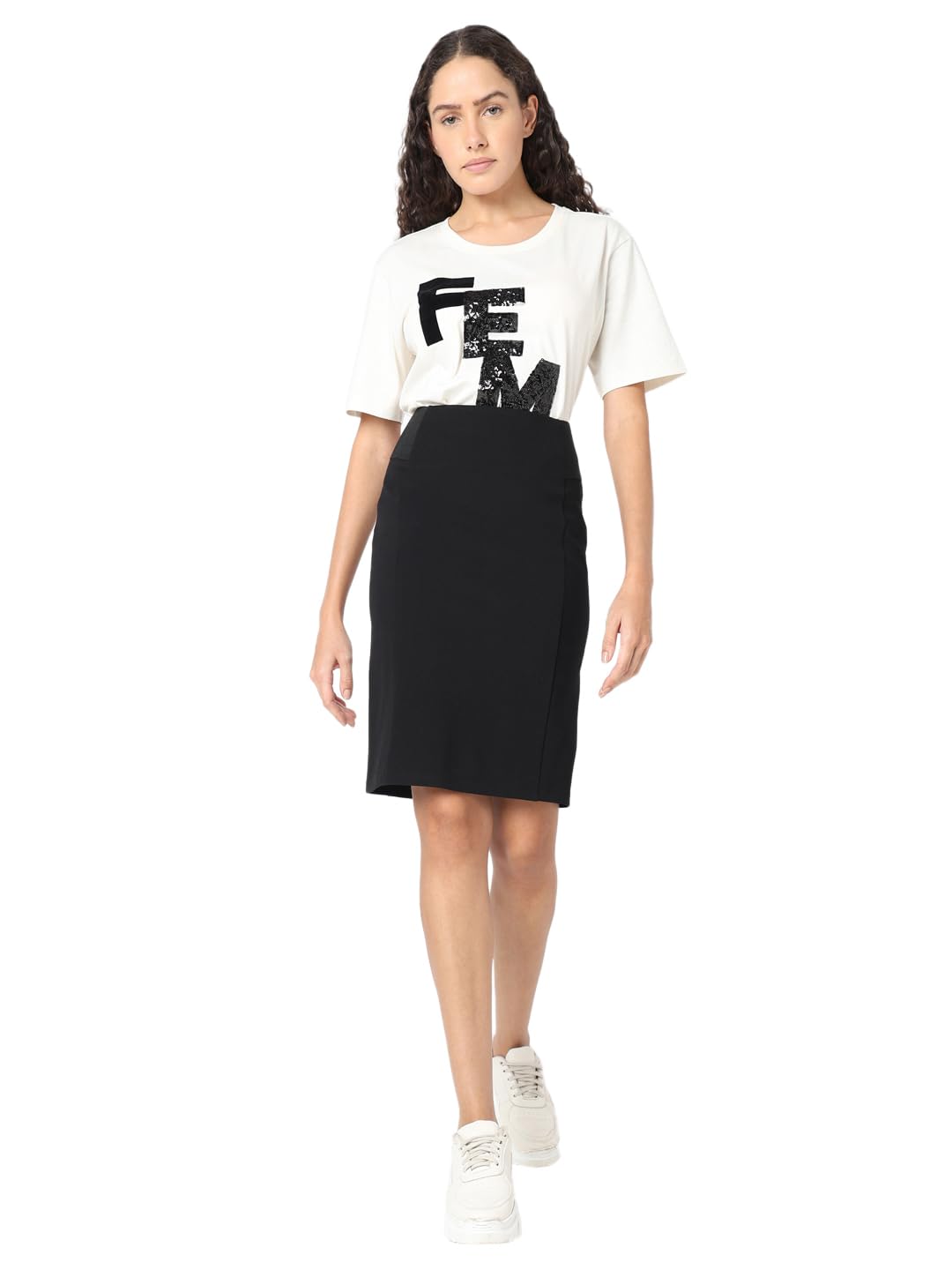 VERO MODA Women's Pencil Fit High Rise Black Skirt