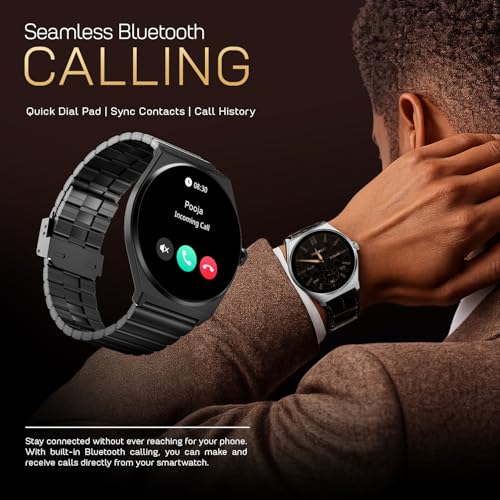 Fire-Boltt Phoenix Nova Smartwatch 1.43” Slim Super AMOLED Display, 466x466 Pixel Always-On Display, Bluetooth Calling, Health Tracker for Men & Women Obsidian Black