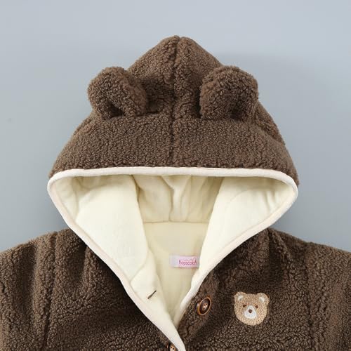 Hopscotch Boys Full Sleeves Brown 3D Teddy Applique Hooded Jacket For Ages (3-4 Years)