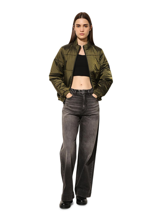 ONLY Women's Solid Regular Fit Green Jacket