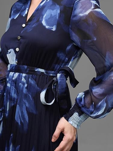 Kazo Omega Midi Dress with Belt (Blue_XS)