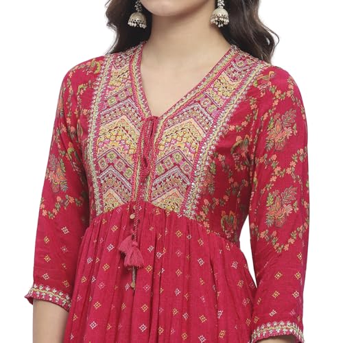 Biba Women Fuchsia Viscose Floral Printed Peplum Kurta Set_34