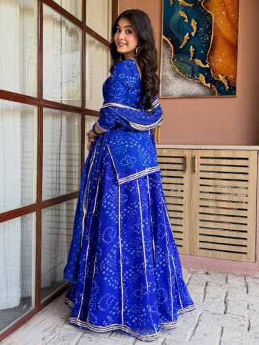 Women's Bandhani Printed Kurta Set With Dupatta And Sharara