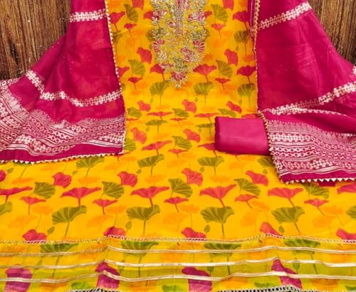 Leeli Peeri Designer Women's Soft Chanderi Embroidery Work Unstitched Salwar Suit Dress Material