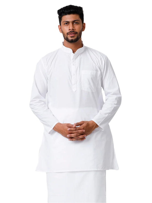 RAMRAJ COTTON White Full Sleeve Medium Length Kurta