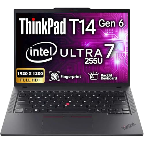 Lenovo ThinkPad T14 Gen 6, 14" FHD+ Display, Intel Ultra 7 225U, 32GB DDR5 RAM, 1TB SSD PCIe, Fingerprint, Backlit Keyboard, WiFi 6E, RJ-45, FHD Webcam, Win 11 Pro, AI Business Laptop - Black