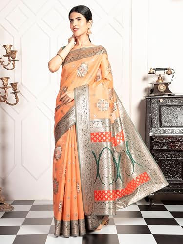 MIMOSA Women's Woven Design Kanjivaram Style Art Silk Saree With Blouse Piece : SA00002072PCFREE