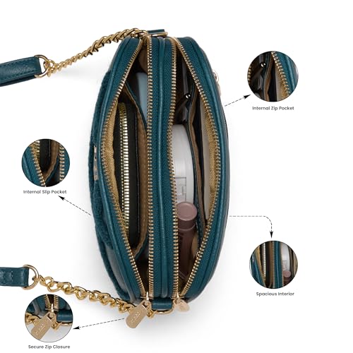 Caprese Athena Small Chenille Embroidered Sling Bag for Women | Elegant Multi-Compartment Shoulder Bag with Adjustable Strap | Party & Travel Crossbody Purse (Transformative Teal)
