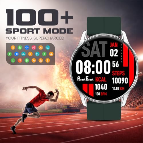 PunnkFunnk Evo Vista Smartwatch for Men & Women | 1.43" AMOLED Full-Touch Round Display | Bluetooth Calling, 120+ Sports Modes, Heart Rate & SPO₂, IP68 Waterproof Smart Watch- (Magnetic Green)