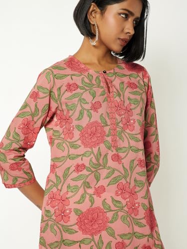 Max Women Floral Print Straight Kurta (Pink_XXL)