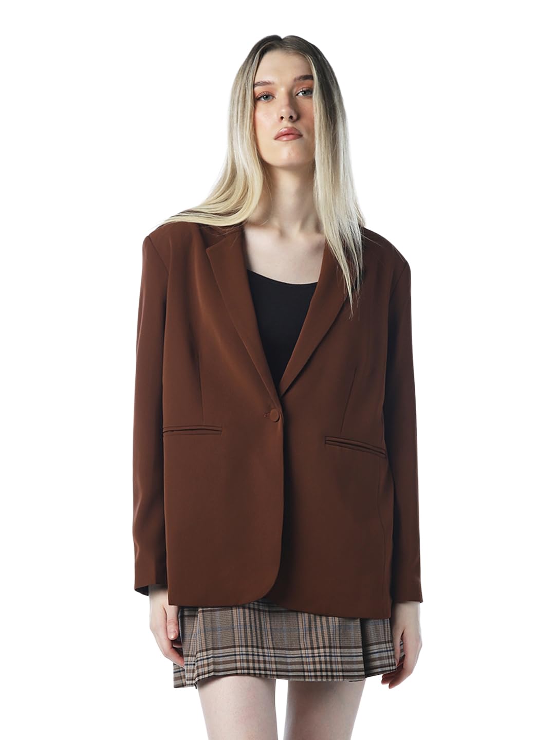 ONLY Women's Solid Regular Fit Brown Blazer