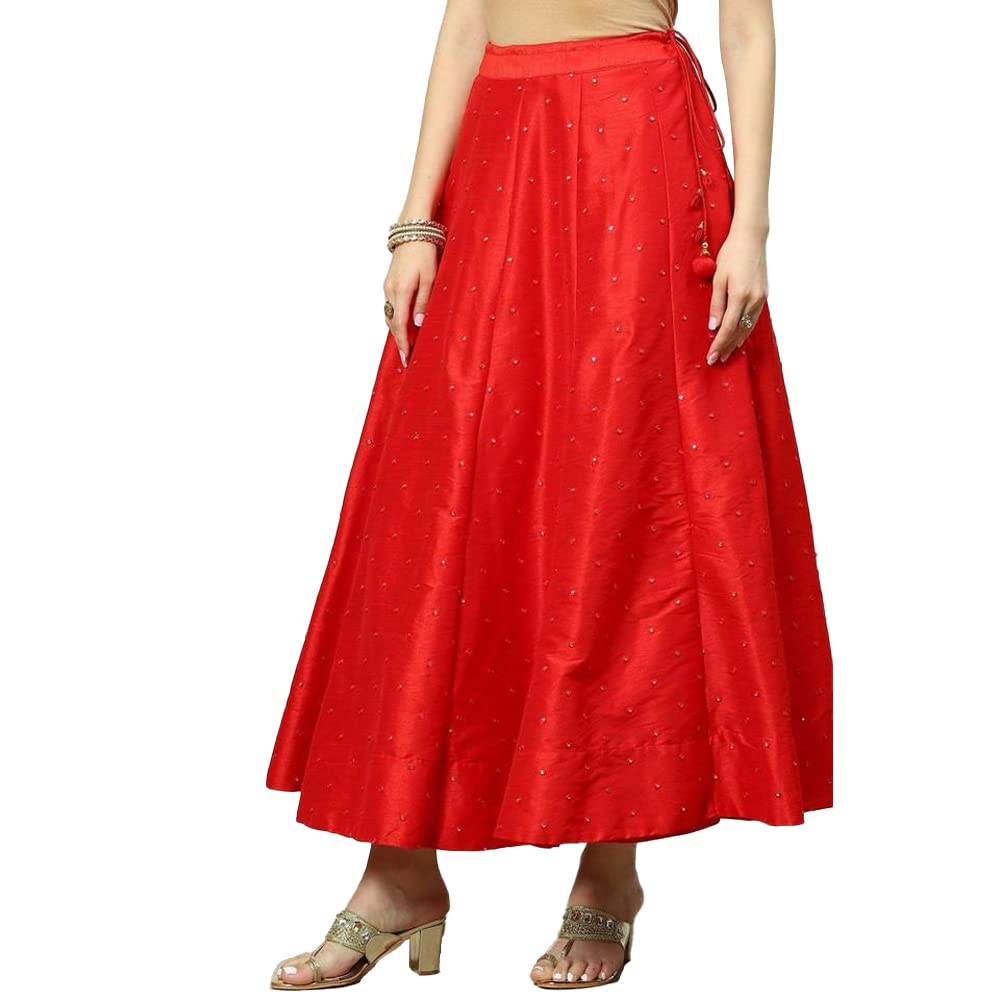 BIBA Women Solid; EMBROIDRED Relaxed Mix and Match(SKIRTS/T18402_RED_XXL)