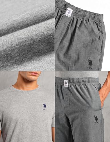 U.S. Polo ASSN. Mens Solid Cotton SS001 Sleep Sets(Grey Mel| Black L