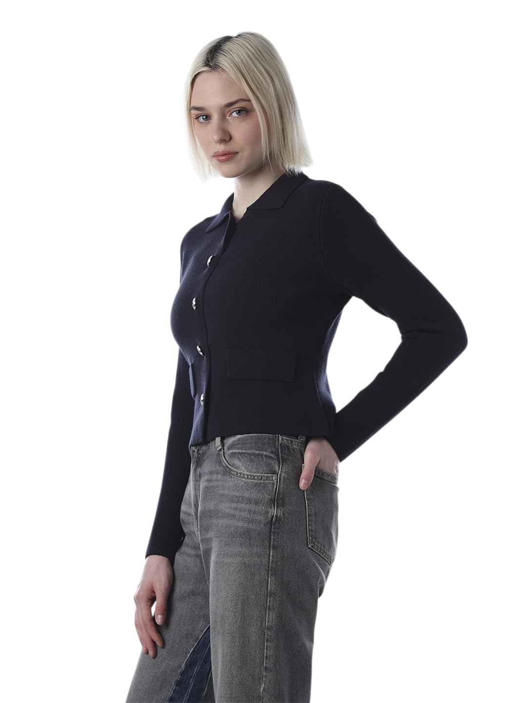 ONLY Women Shirt Collar Button Detailed Cardigan