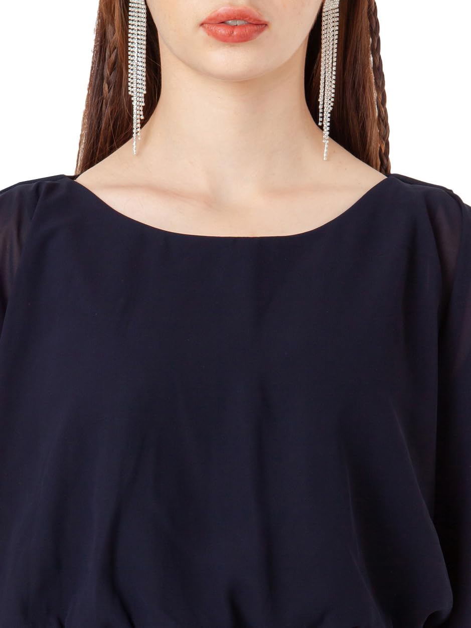 Zink London Women's Navy Blue Embellished Blouson Short Dress