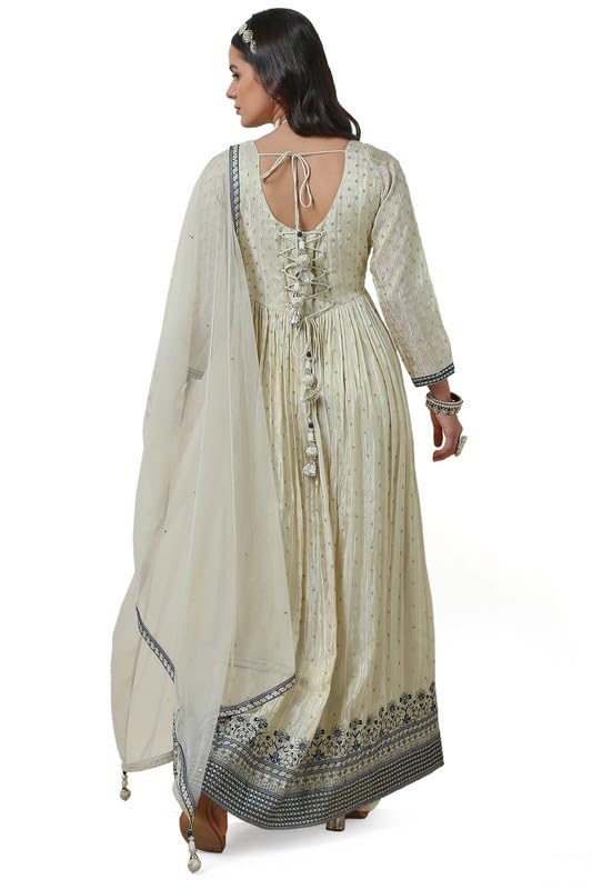 Soch Womens Beige Tissue Embroidered Alia Cut Suit Set with Sequins