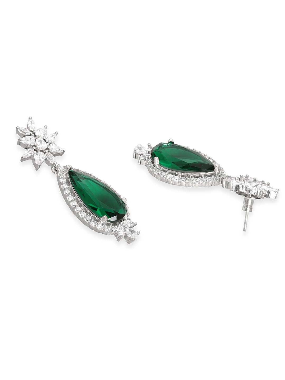 Rubans Womens Rhodium-Plated Stone Studded Necklace Earrings