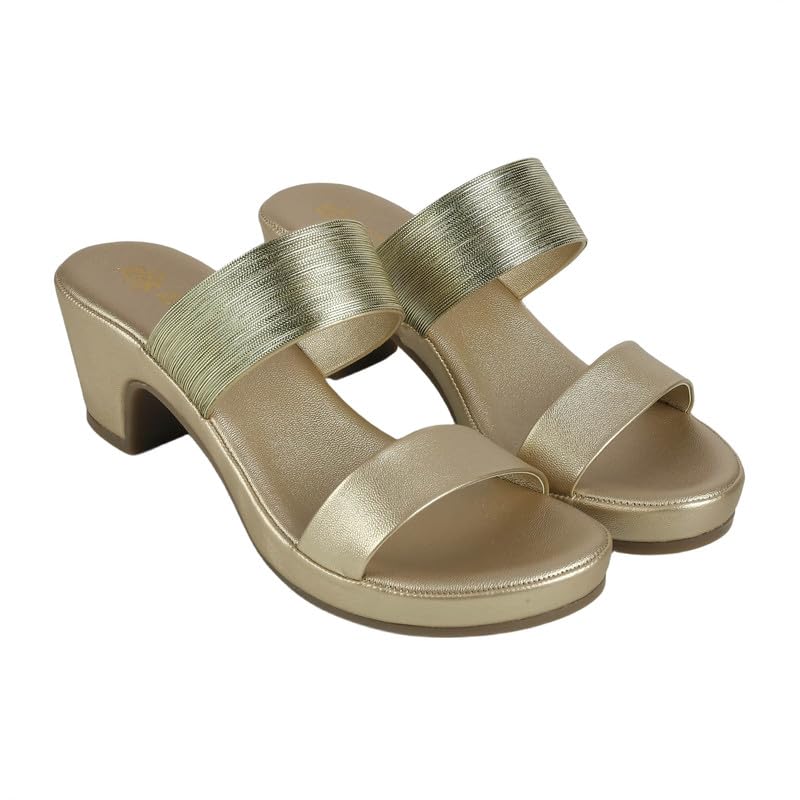 tresmode Glo Gold Women's Dress Block Heel Sandals in Size 8 UK / 41 EU