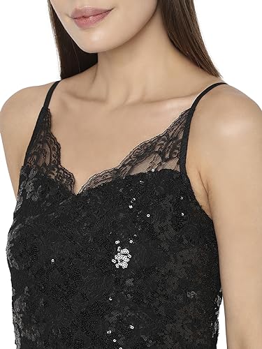 VERO MODA Women Sequence Polyester Knee Length Black Shift Dress